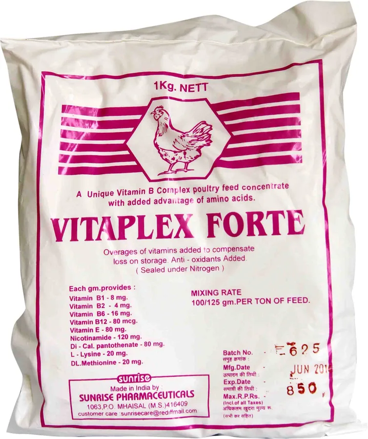 Vitaplex Fort — Vitamin B Complex Poultry Feed Concentrate Containing Vitamin B1, B2, B6, B12, E, Nicotinamide, Di-Calcium Phosphate, L-Lysine, DL-Methionine pack shot